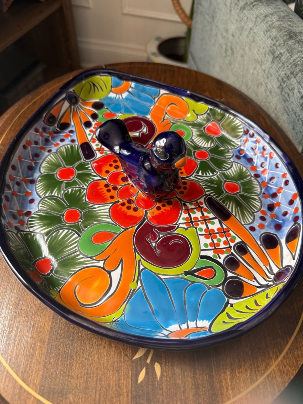 Artisan Ceramic Mexican Talavera Bird Appetizer Dish - Picture 2 of 9